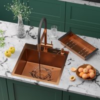 Кухонная мойка Roxen Simple 560220-50BR-GR бронза/текстурная PVD покрытие (с коландером и дозатором)