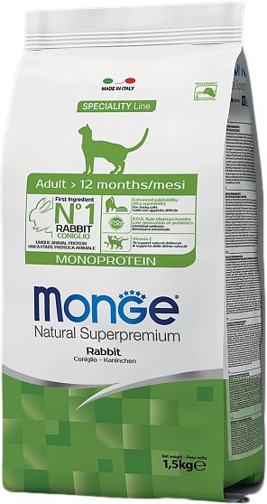 

Сухой корм для кошек Monge Monoprotein Adult Rabbit 10 кг