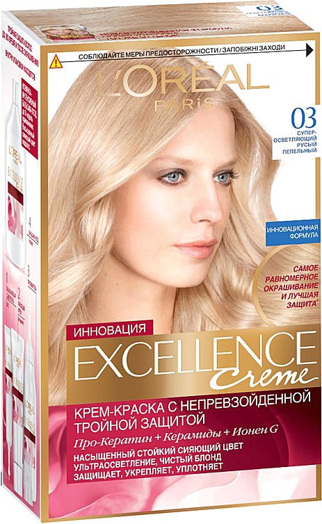 

Крем-краска для волос L'Oreal Excellence 03 Супер-осветляющий русый пепельный
