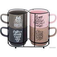 Набор кружек Elan Gallery Кофе 880198 с подставкой (4 шт)