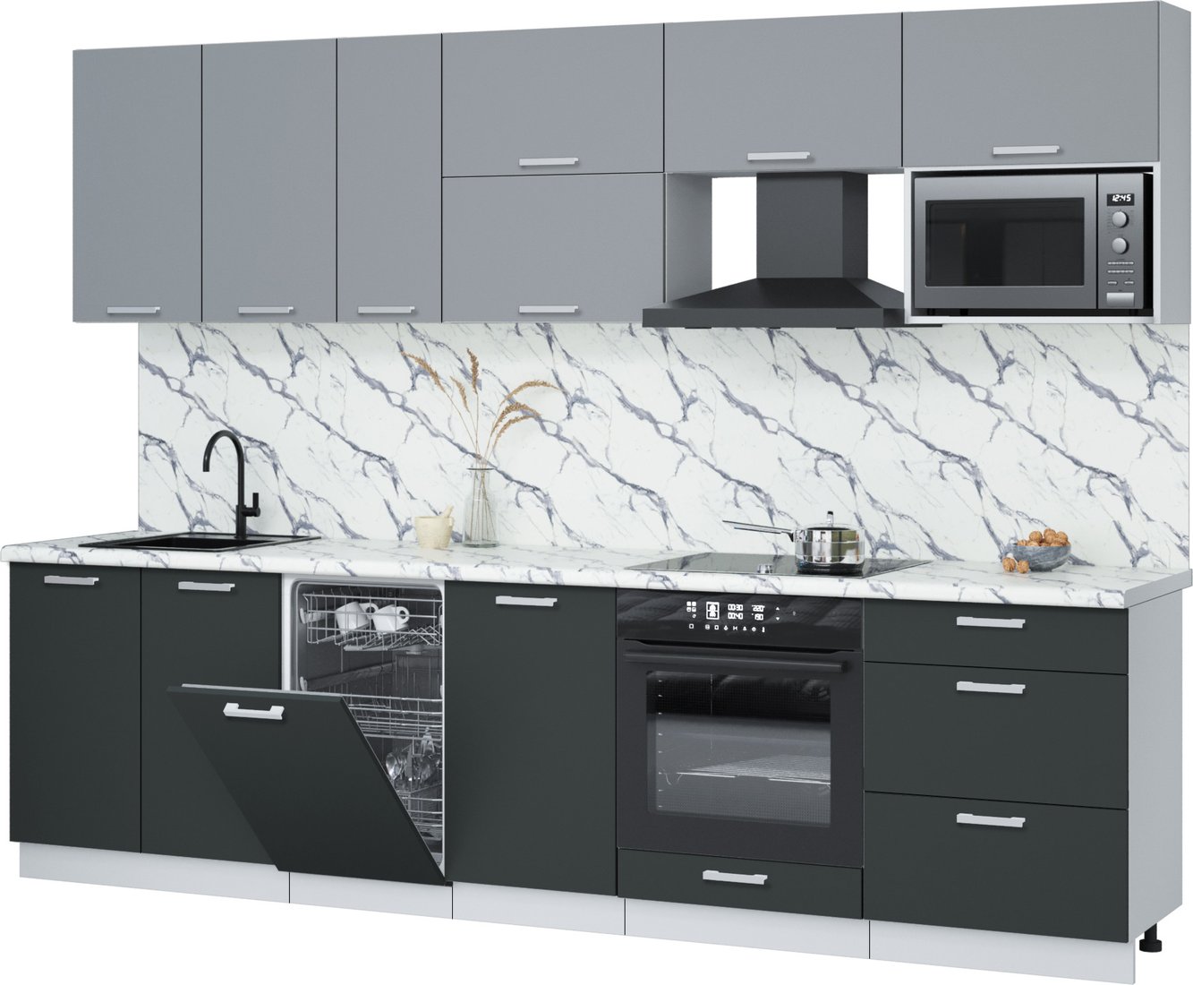 

Готовая кухня Интерлиния Мила Лайт 2.9-ПМ4 (серебро/антрацит/белый гранит)