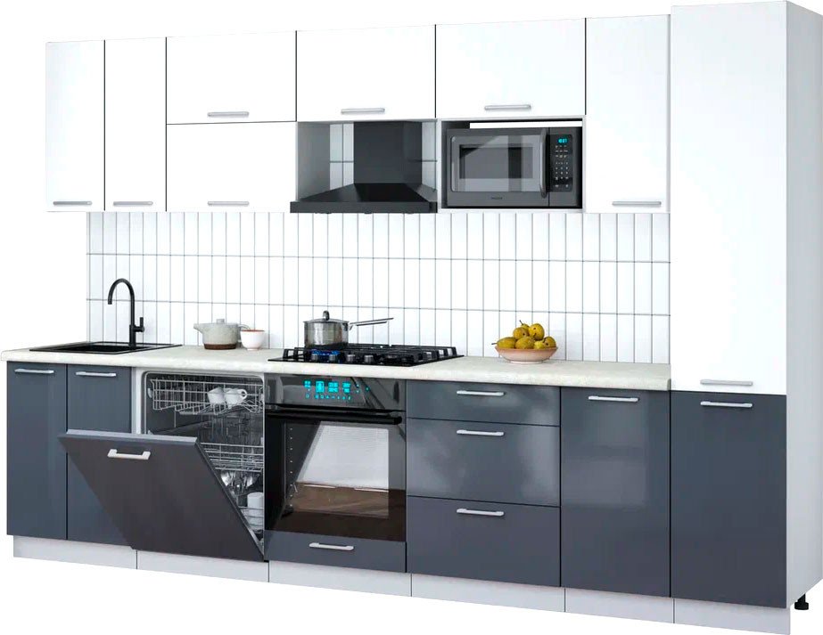 

Готовая кухня Интерлиния Мила Gloss 3.2-ПМ2 (асфальт глянец/белый/опал светлый)