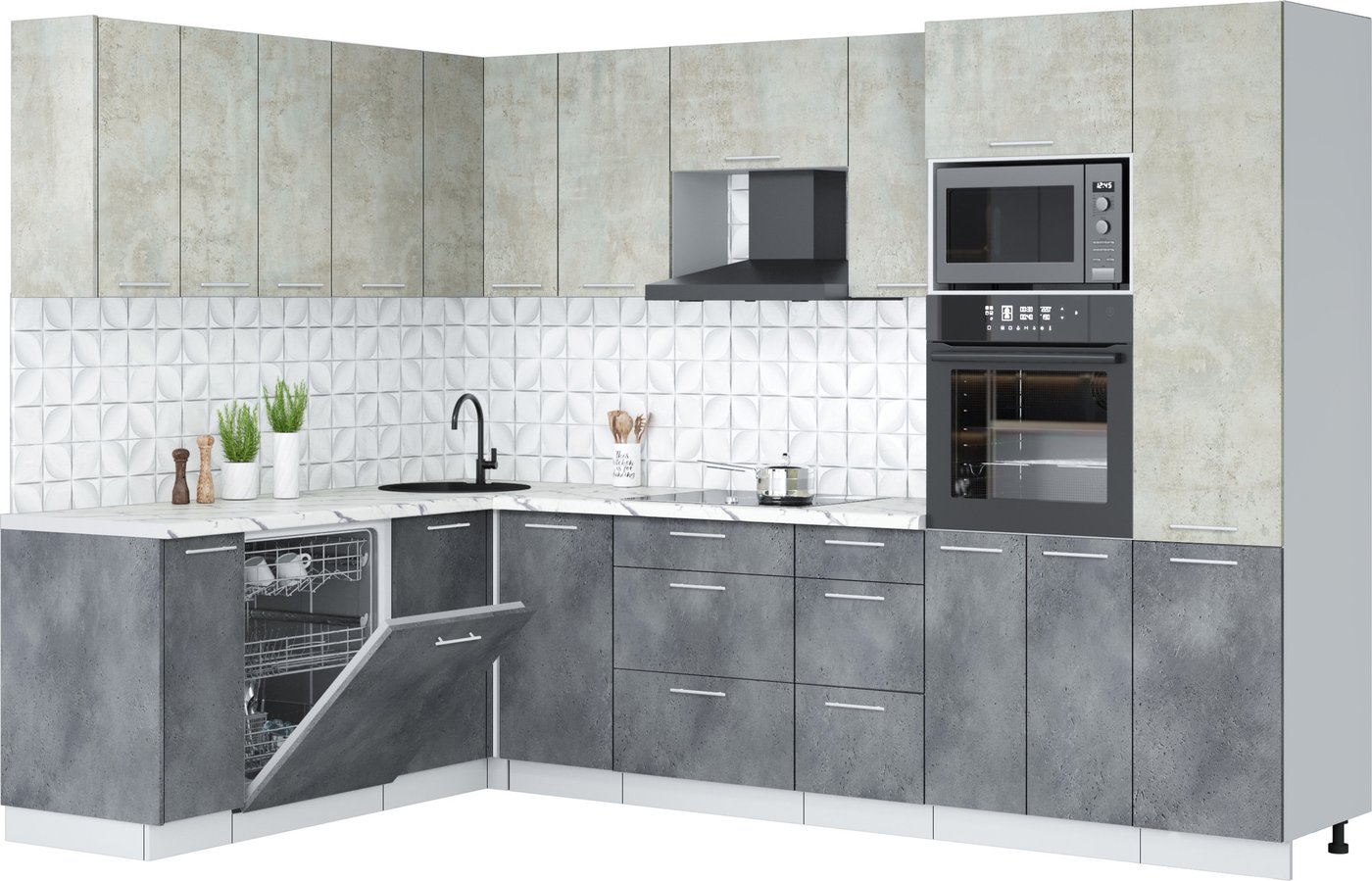 

Готовая кухня Интерлиния Мила Лайт 1.896х2.98 (бетон лайт/бетон портленд/белый гранит)