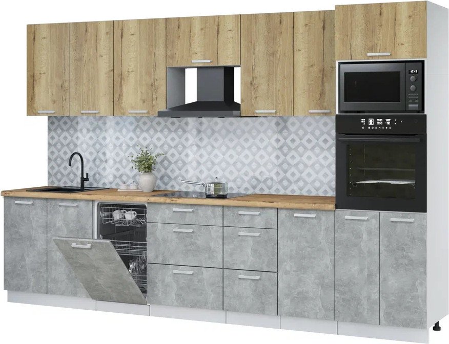 

Готовая кухня Интерлиния Мила Лайт 3.25-ПМ3 (дуб золотой/бетон/дуб бунратти)