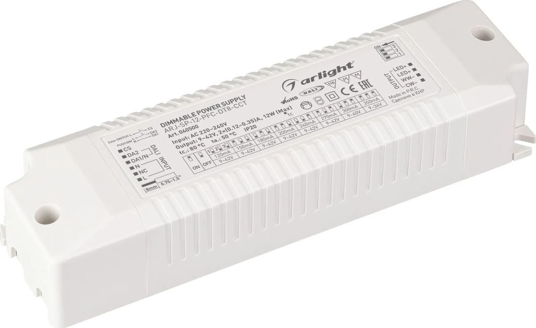 

Блок питания Arlight ARJ-SP-12-PFC-DT8-ССT (12W. 9-42V. 0.12-0.35А) 040500
