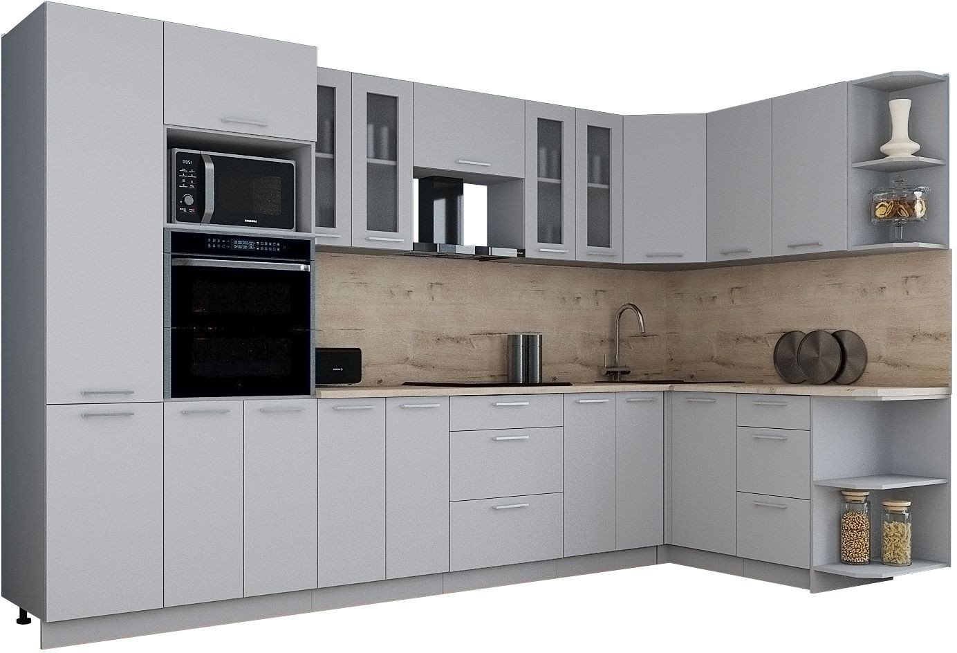 

Готовая кухня Интерлиния Мила Gloss 1.68x3.4 правая (пепел софт/пепел софт/травертин серый)