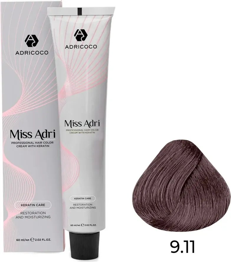 

Крем-краска Adricoco Miss Adri 9.11 (100мл, очень светлый блонд интенсивный пепельный)