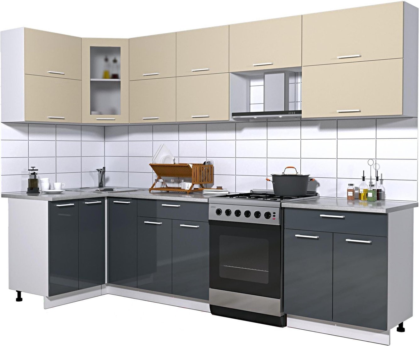 

Готовая кухня Интерлиния Мила Gloss 60-12x29 (ваниль/асфальт глянец)