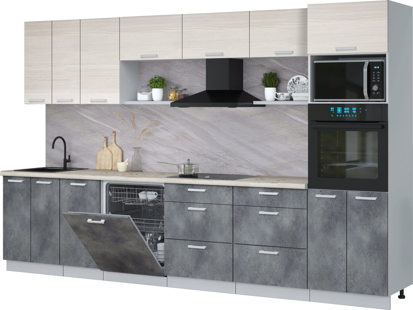 

Готовая кухня Интерлиния Мила Лайт 3.4-ПМ1-2 (вудлайн кремовый/бетон портленд/бискайская сосна)