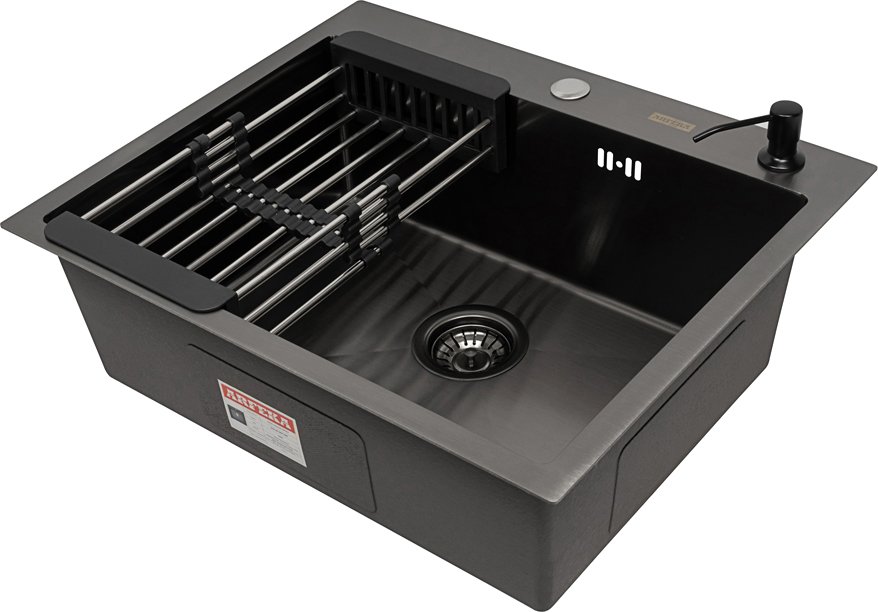 

Кухонная мойка ARFEKA AF 600*505, коландер, дозатор Black PVD Nano