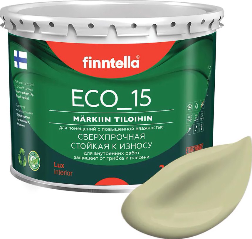 

Краска Finntella Eco 15 Lammin F-10-1-3-FL034 2.7 л (бледно-зеленый)