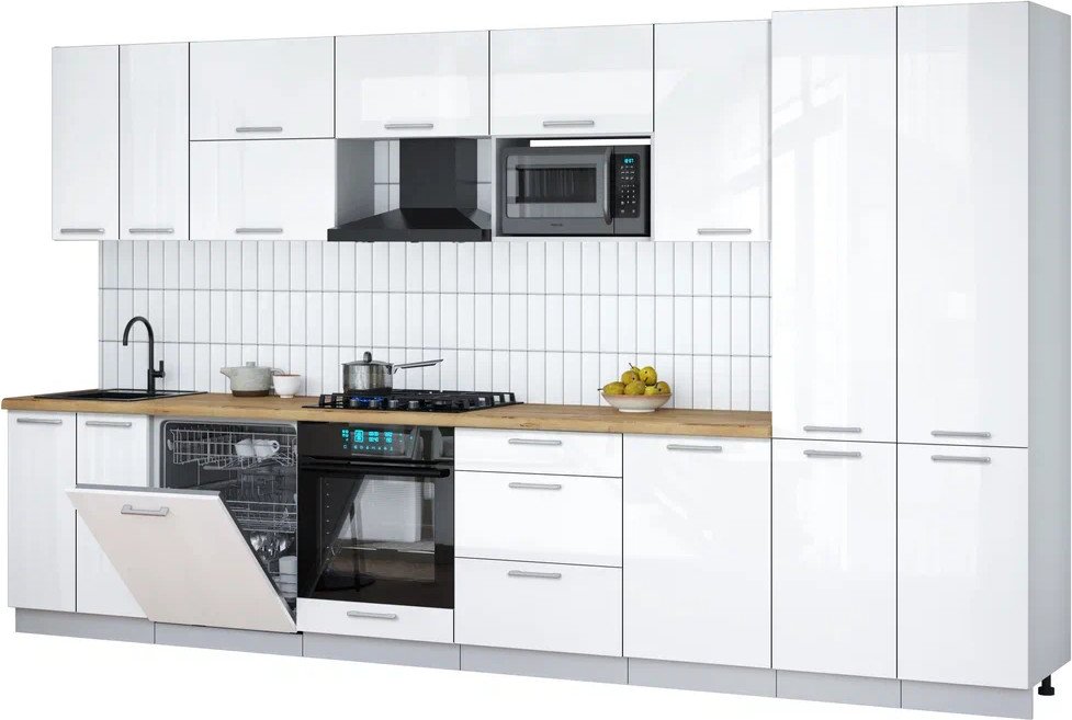 

Готовая кухня Интерлиния Мила Gloss 3.7-ПМ2 (белый глянец/белый глянец/дуб бунратти)