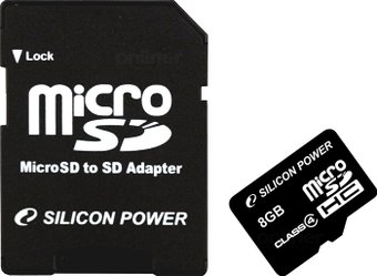 Карта памяти Silicon-Power microSDHC (Class 4) 8 Гб (SP008GBSTH004V10-SP)