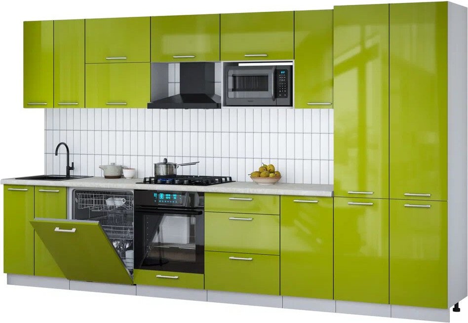 

Готовая кухня Интерлиния Мила Gloss 3.6-ПМ2 (яблоко глянец/яблоко глянец/опал светлый)