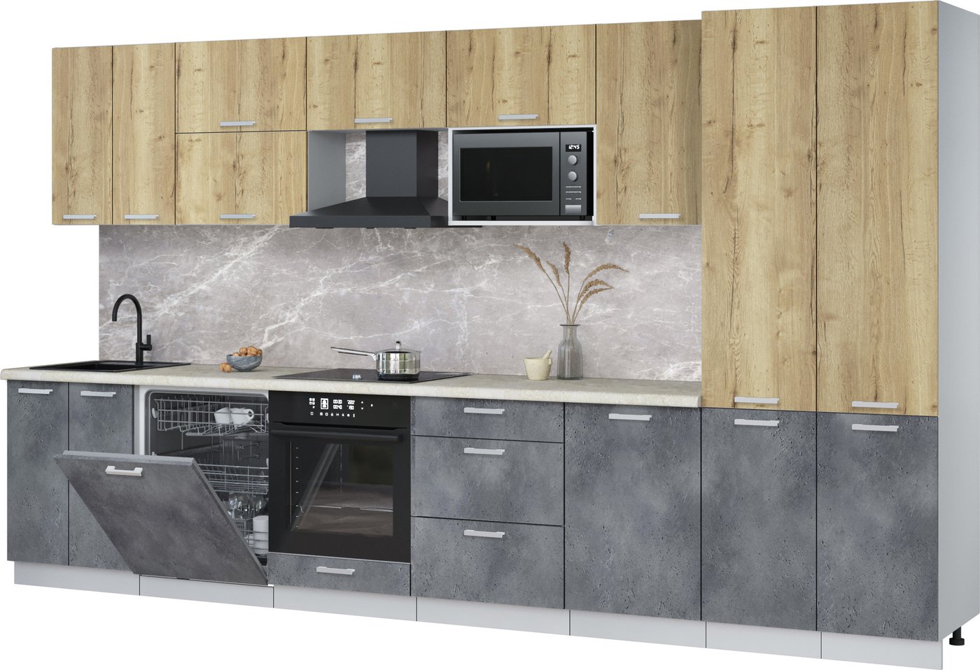 

Готовая кухня Интерлиния Мила Лайт 3.7-ПМ2 (дуб золотой/бетон портленд/опал светлый)