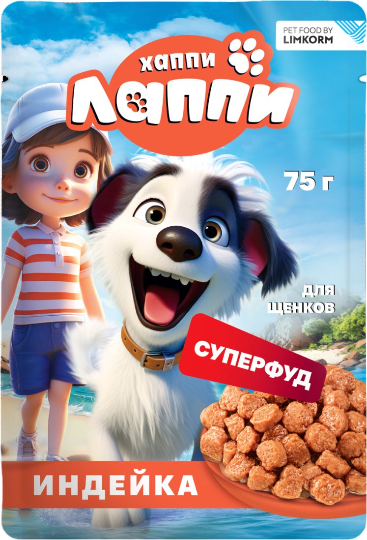 

Консервированный корм для собак Хаппи Лаппи Для щенков индейка 75 г