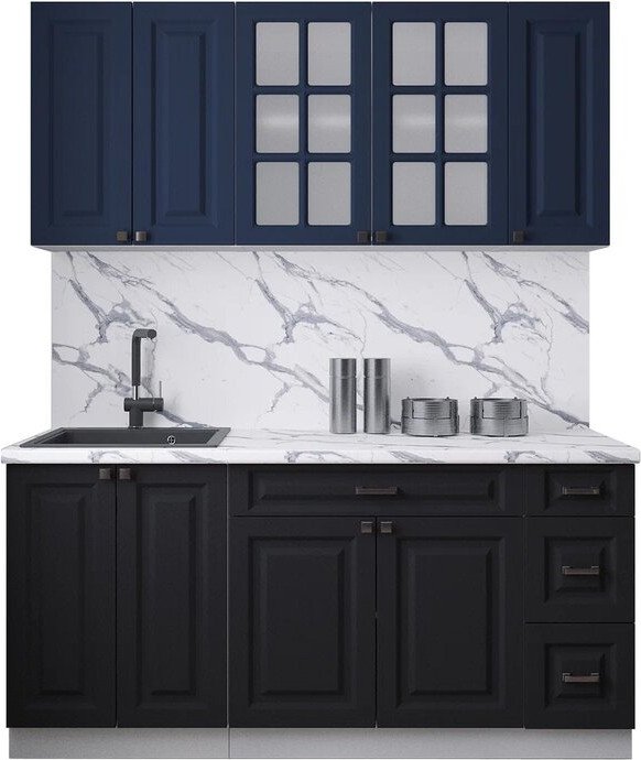 

Готовая кухня Интерлиния Мила Деко 1.7А (черный/индиго/белый гранит)