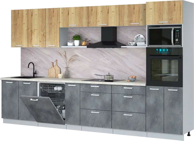 

Готовая кухня Интерлиния Мила Лайт 3.5-ПМ1-2 (дуб золотой/бетон портленд/опал светлый)