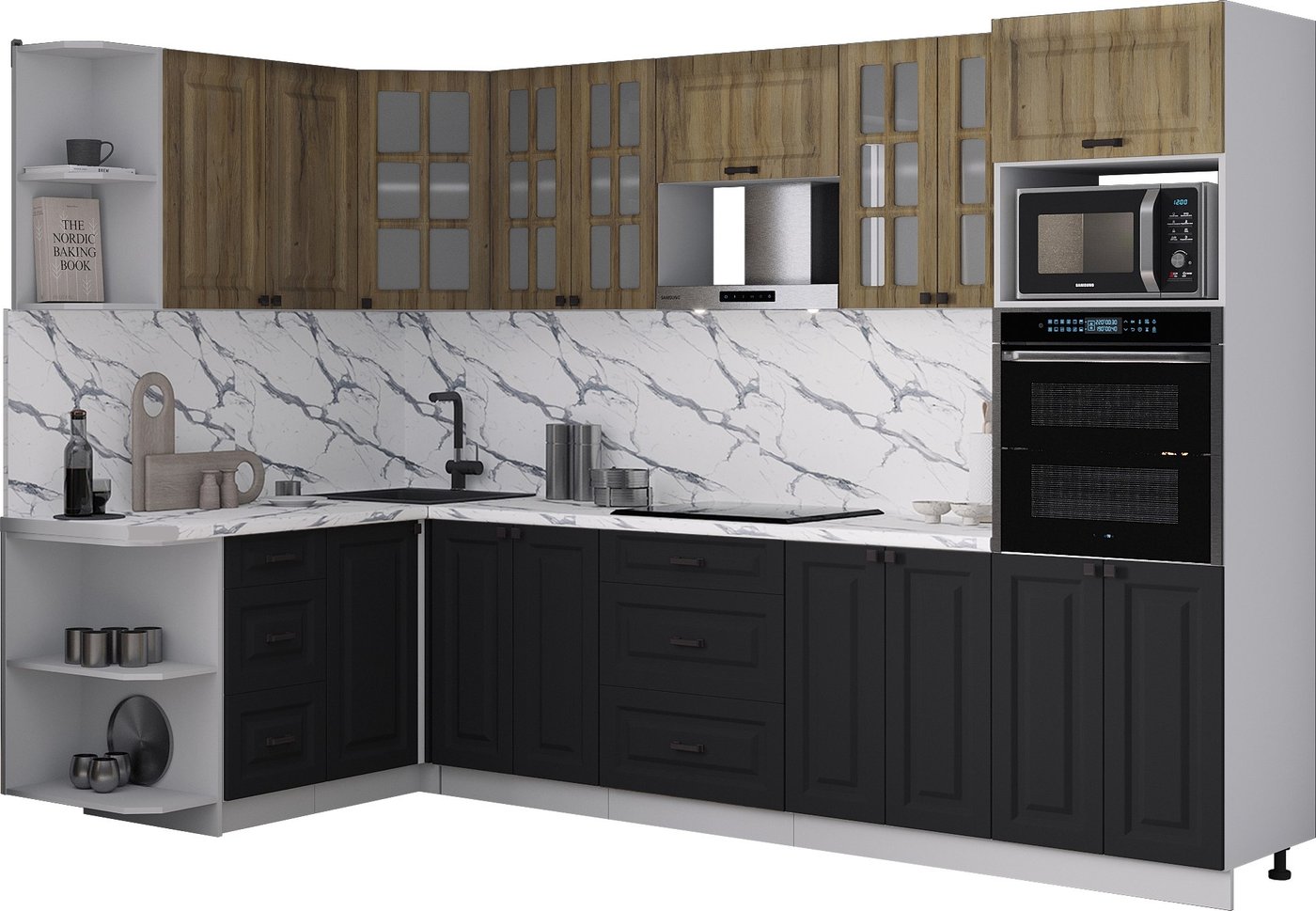 

Готовая кухня Интерлиния Мила Деко 1.68x3.0 LV (черный/дуб вотан/белый гранит)