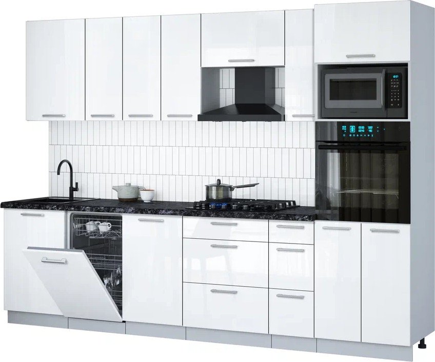 

Готовая кухня Интерлиния Мила Gloss 2.9-ПМ3 (белый глянец/белый глянец/кастилло темный)