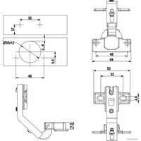 Мебельная петля AKS д/составных фасадов 135° 48мм h2 slide-on