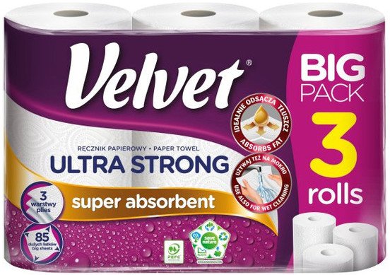

Бумажные полотенца Velvet Ultra Strong 3 слоя (3 рулона)