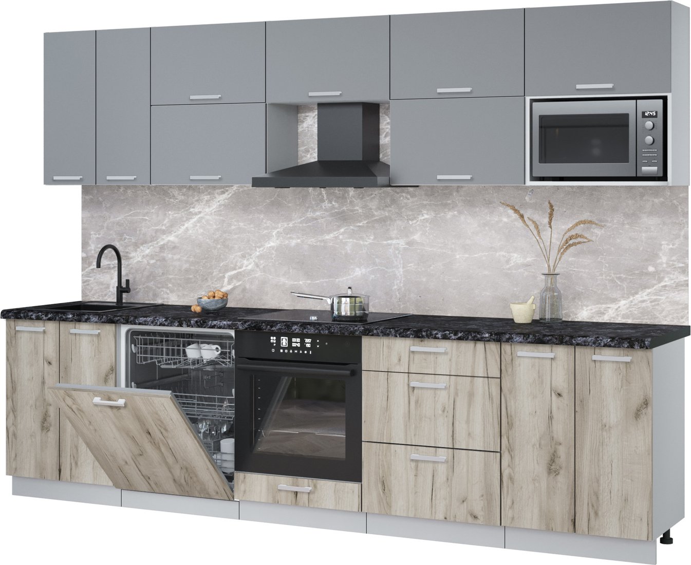 

Готовая кухня Интерлиния Мила Лайт 3.0-ПМ2 (серебро/дуб серый/кастилло темный)