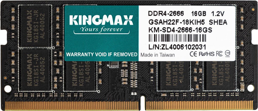 

Оперативная память Kingmax 16ГБ DDR4 SODIMM 2666 МГц KM-SD4-2666-16GS