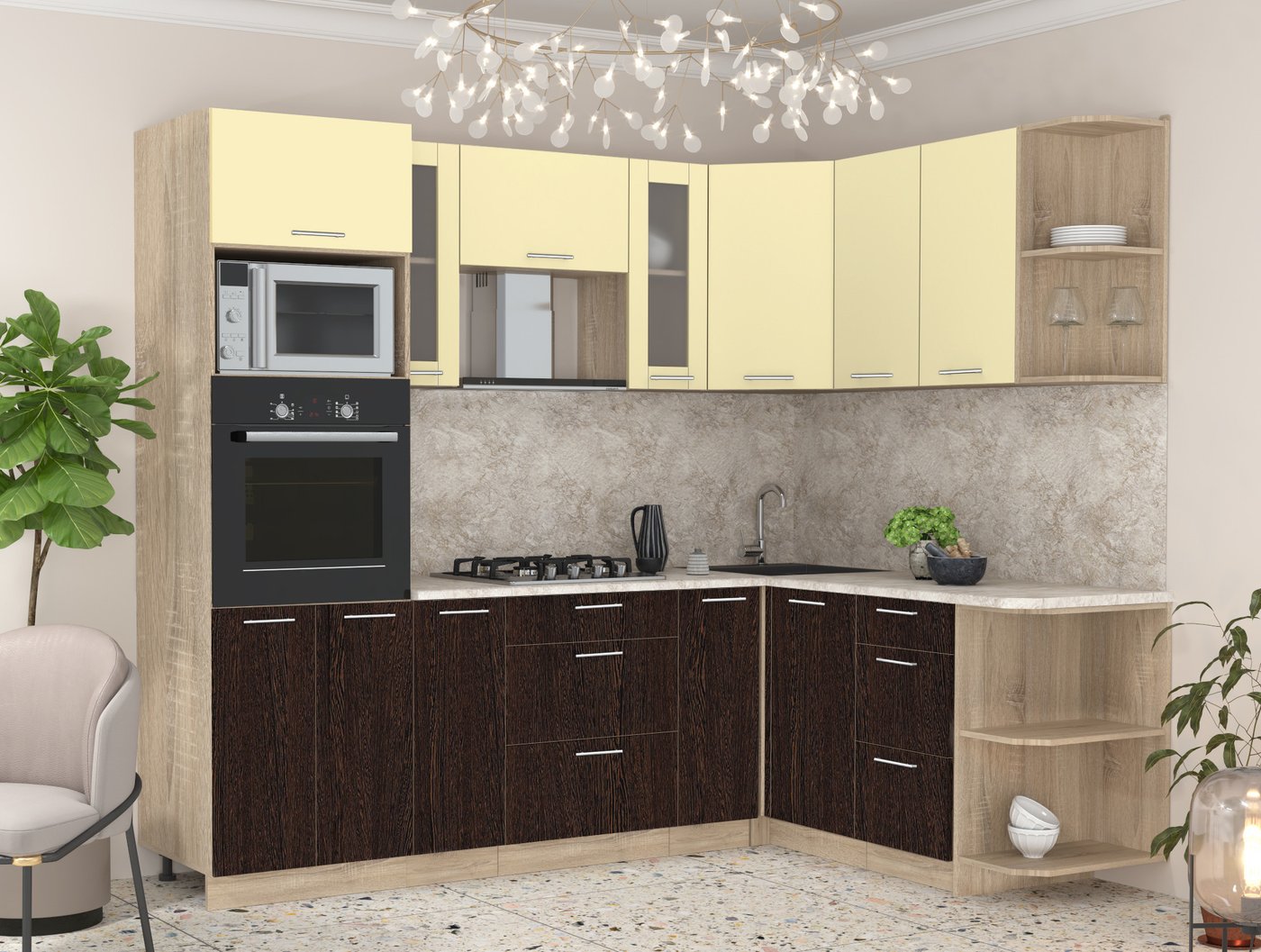 

Готовая кухня Интерлиния Мила 1.68x2.4 правая (ваниль/дуб венге/малага)