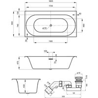 Ванна Wellsee Dream For More 181x90 23790104R (встраиваемая ванна белый глянец, сифон-автомат золото)