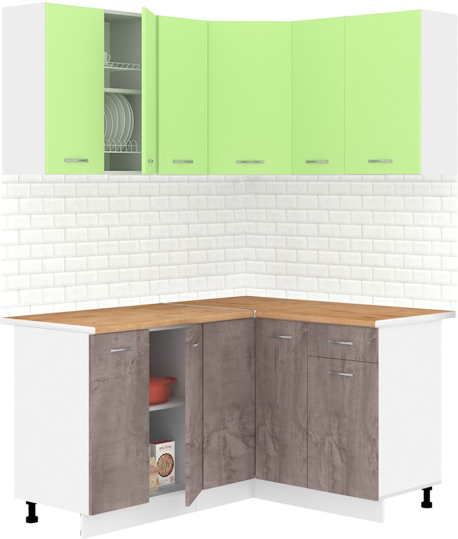 

Готовая кухня Кортекс-мебель Корнелия Лира 1.5x1.3 (зеленый/оникс/дуб бунратти)