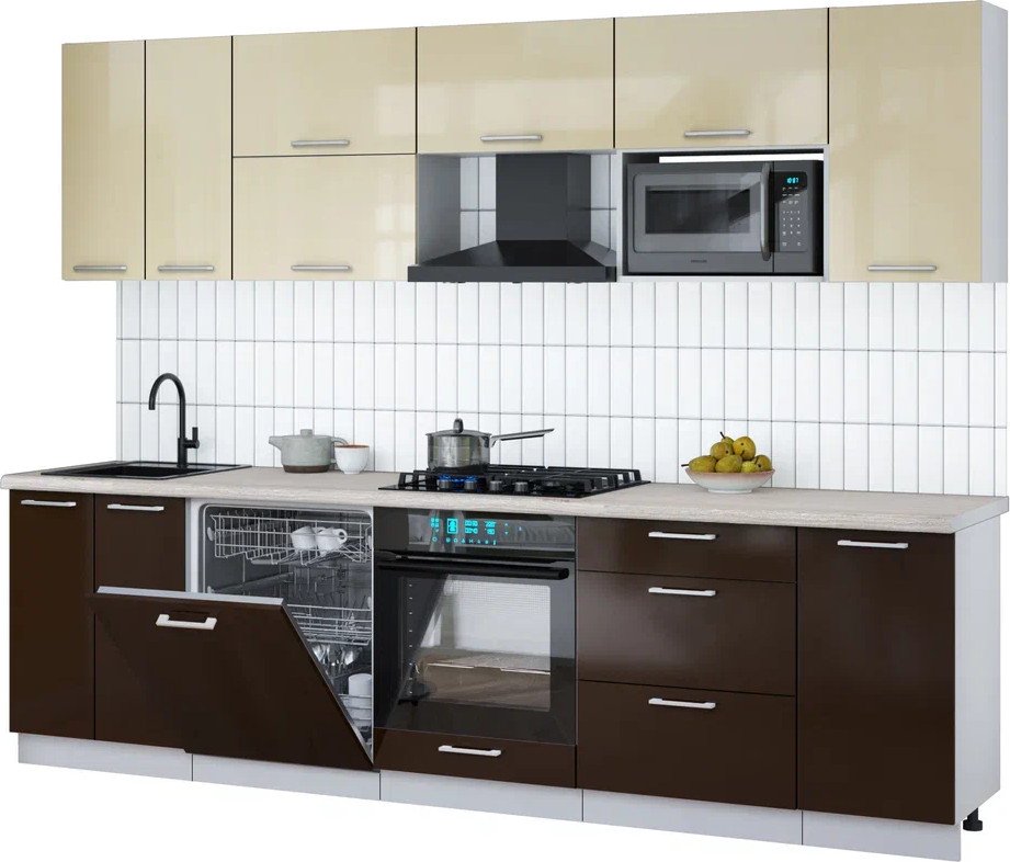 

Готовая кухня Интерлиния Мила Gloss 2.8-ПМ2 (шоколад глянец/ваниль глянец/травертин серый)