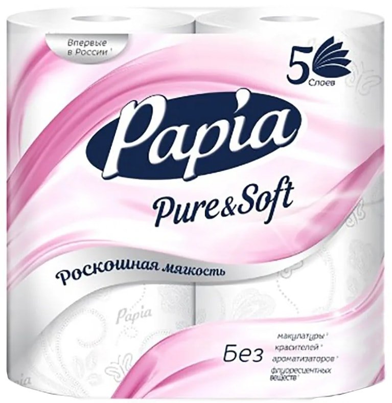 

Туалетная бумага Papia Pure&Soft (5 слоев, 4 рулона)