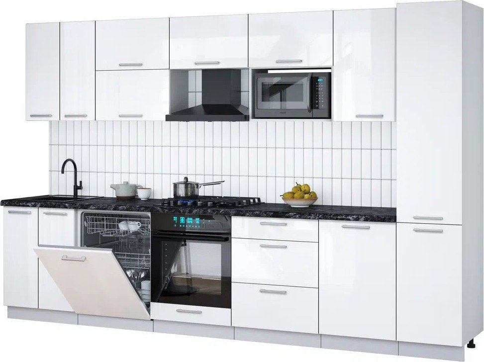 

Готовая кухня Интерлиния Мила Gloss 3.3-ПМ2 (белый глянец/белый глянец/кастилло темный)