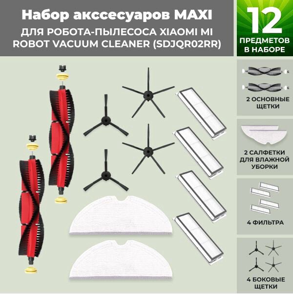 

Набор аксессуаров USBTOP для Xiaomi Mi Robot Vacuum Cleaner (SDJQR02RR) (основная щетка с роликами , черные боковые щетки) 558885