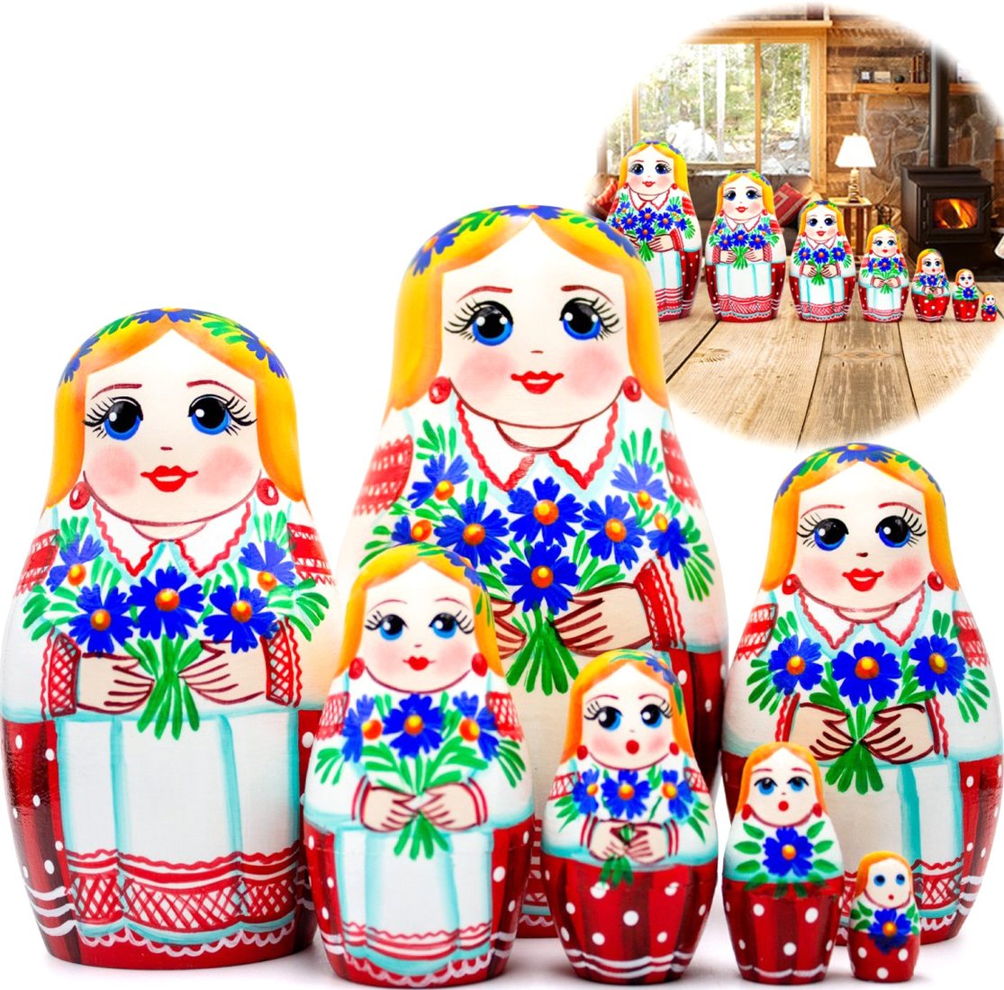 

Развивающая игрушка Брестская Фабрика Сувениров В белорусском национальном платье с орнаментом и букетом васильков (набор 7 шт)