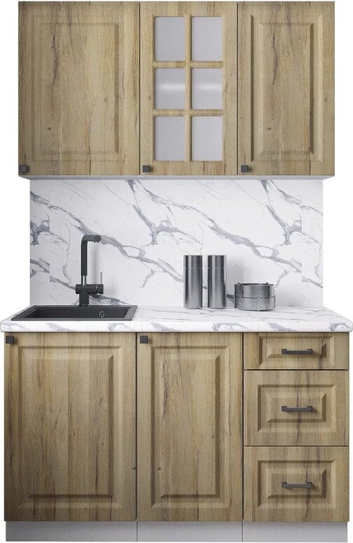 

Готовая кухня Интерлиния Мила Деко 1.3Б (дуб вотан/дуб вотан/белый гранит)