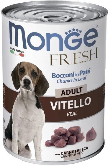 Консервированный корм для собак Monge Fresh Chunks In Loaf мясной рулет с телятиной (400 г)