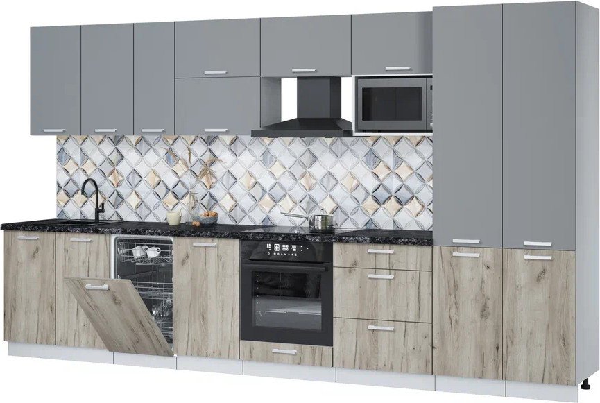 

Готовая кухня Интерлиния Мила Лайт 3.7-ПМ4 (серебро/дуб серый/кастилло темный)