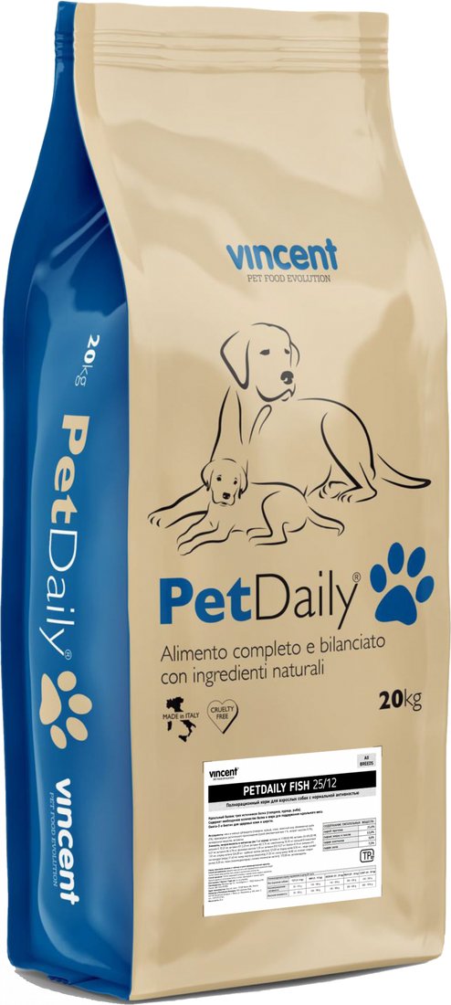 

Сухой корм для собак Vincent PetDaily Adult Fish 25/12 20 кг