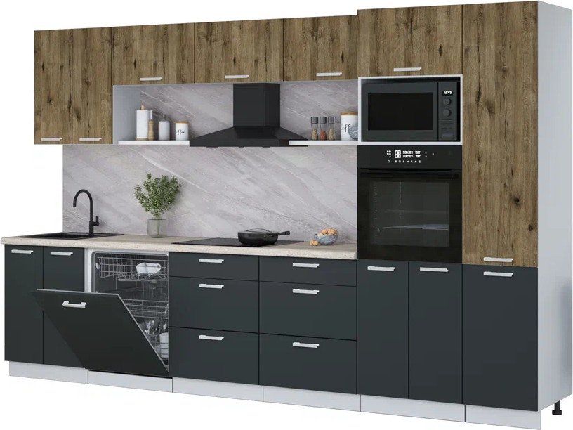 

Готовая кухня Интерлиния Мила Лайт 3.4-ПМ1 (дуб веллингтон/антрацит/травертин серый)