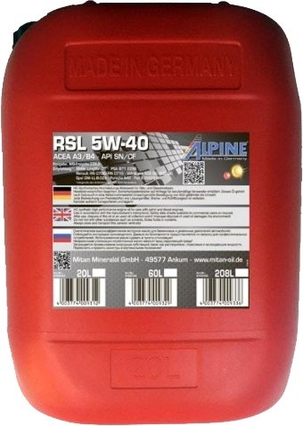 Моторное масло Alpine RSL 5W-40 20л