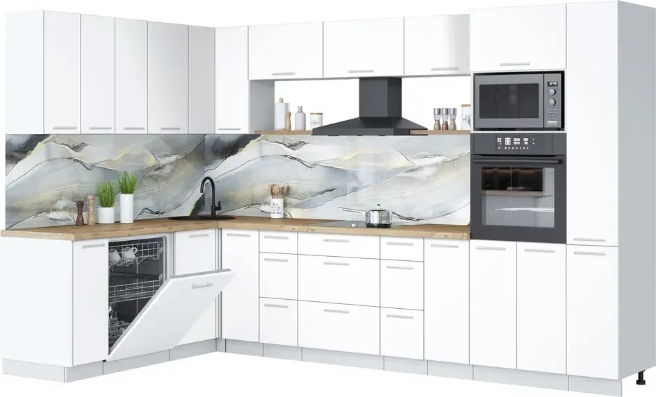 

Готовая кухня Интерлиния Мила Лайт 1.896х3.28 (белый платинум/белый платинум/дуб бунратти)