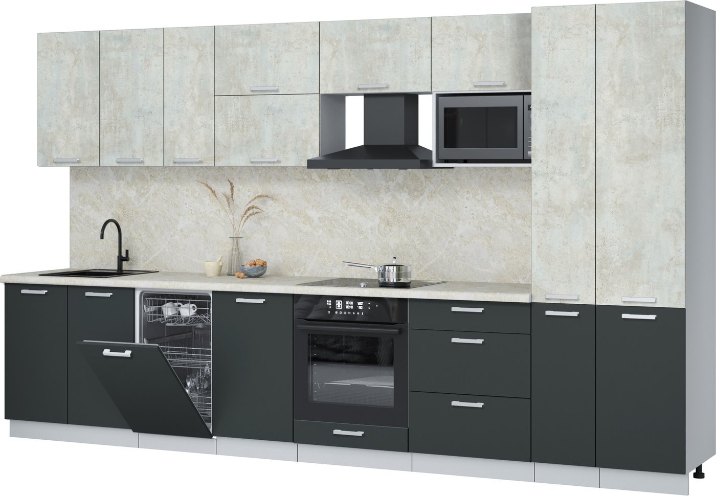 

Готовая кухня Интерлиния Мила Лайт 3.6-ПМ4 (бетон лайт/антрацит/опал светлый)