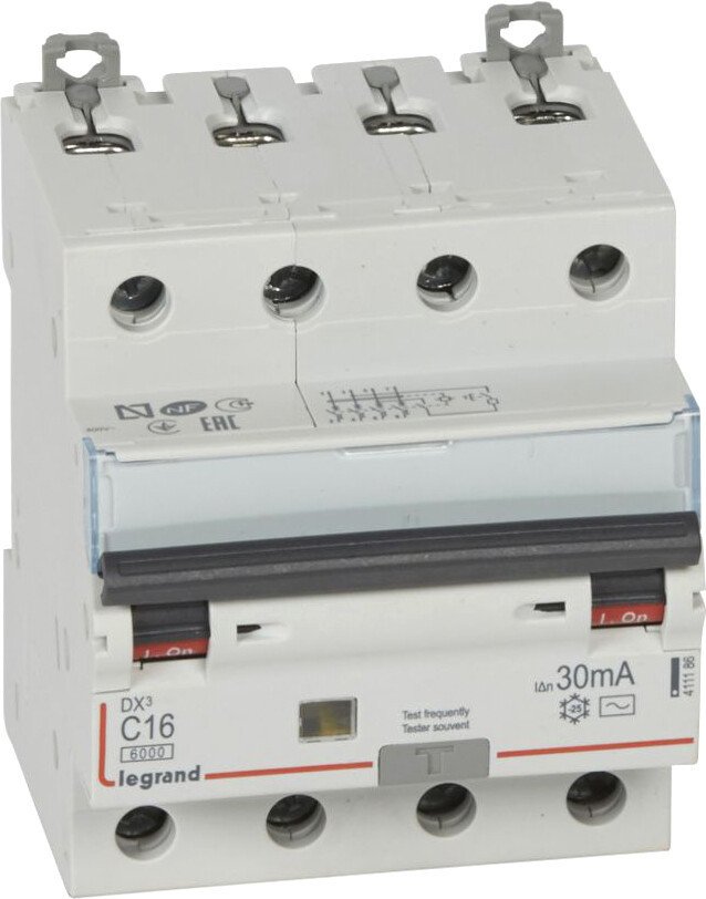 

Дифференциальный автомат Legrand DX3 4P С 16A 30мА 6kА 4М 411186