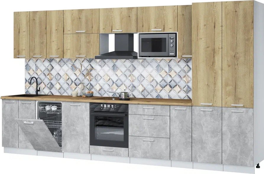 

Готовая кухня Интерлиния Мила Лайт 3.8-ПМ4 (дуб золотой/бетон/дуб бунратти)