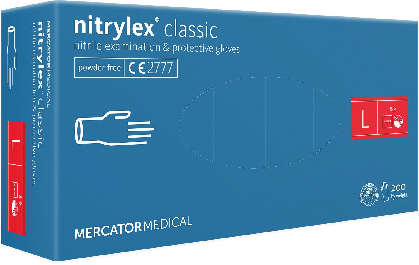 

Нитриловые перчатки Mercator Nitrylex Classic (L, 100 шт, синий)