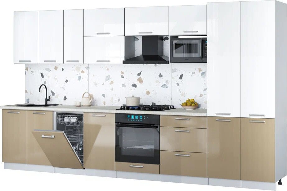 

Готовая кухня Интерлиния Мила Gloss 3.7-ПМ4 (капучино глянец/белый глянец/опал светлый)