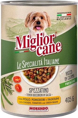 

Консервированный корм для собак Miglior Cane Le Specialita Italiane Кусочки в соусе кур., помид., фасоль 405 г