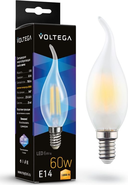 

Светодиодная лампочка Voltega Crystal Candle wind matt 6W 3000K E14